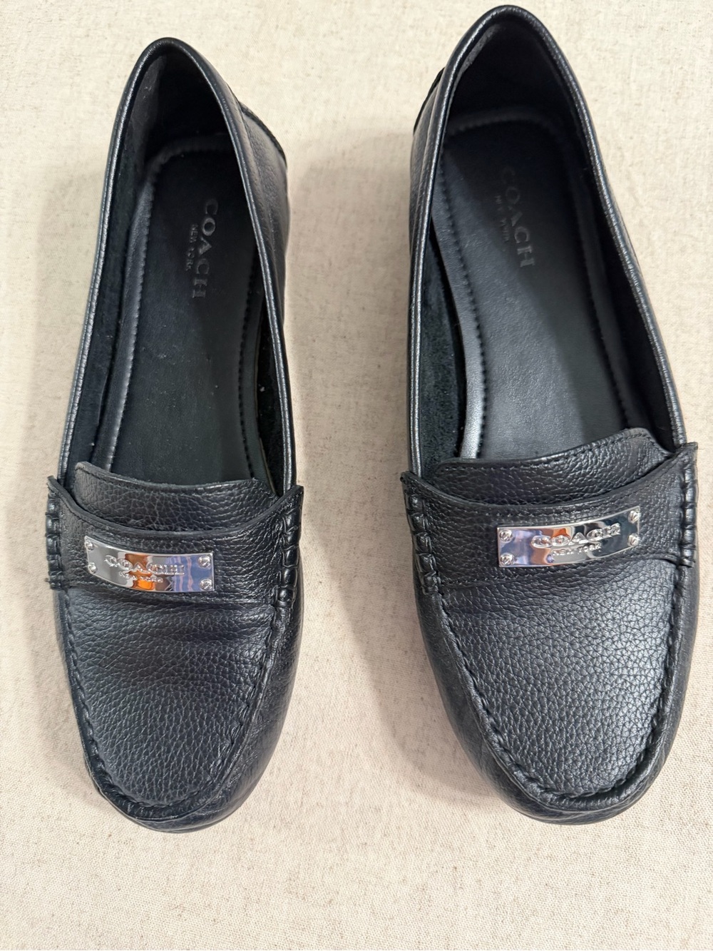 COACH Black Pebbled Leather Metal-Bit Loafers